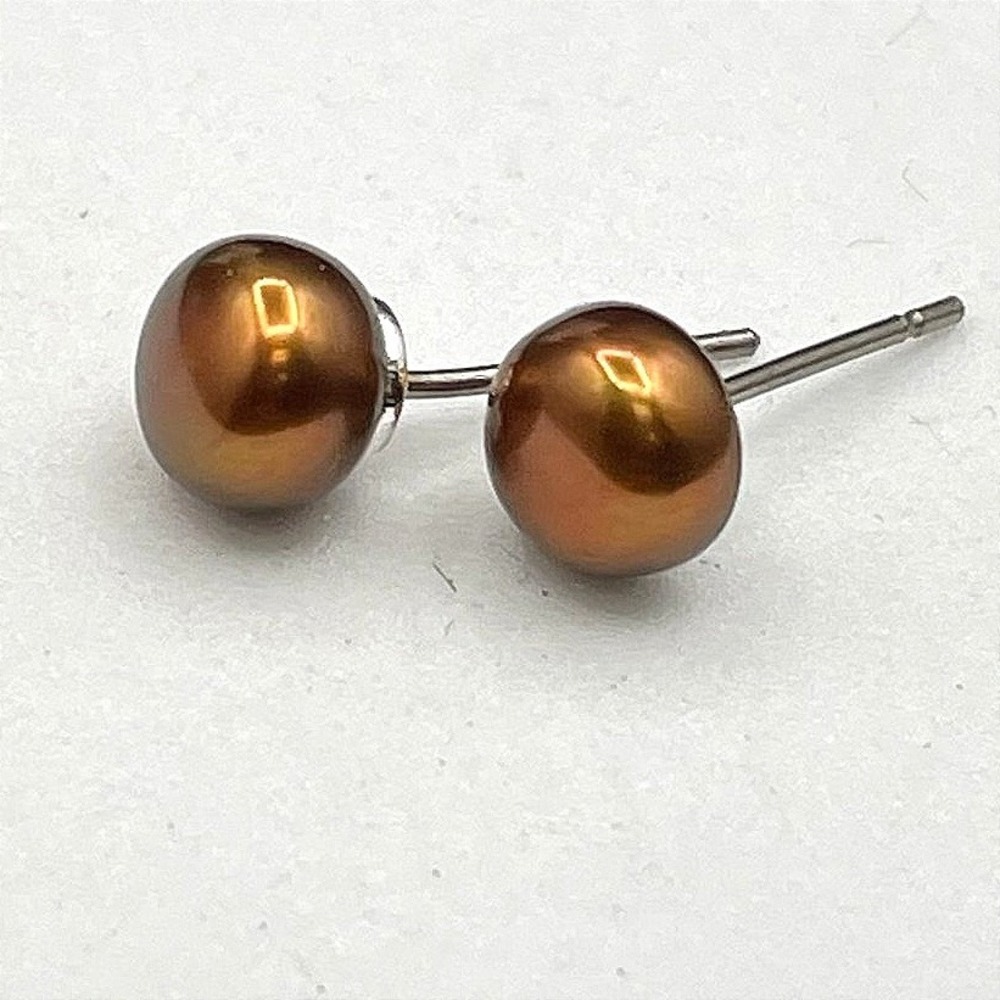 Contemporary Classic Bronze-Tone Freshwater Cultured Button Pearl Stud Earrings
